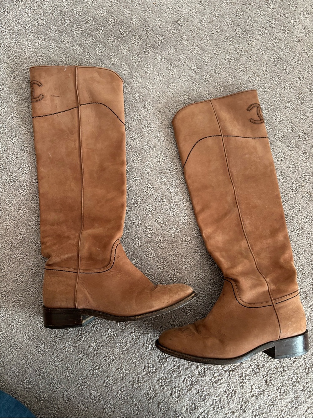 Authentic Chanel  Cognac Brown Over-the-Knee riding Boots